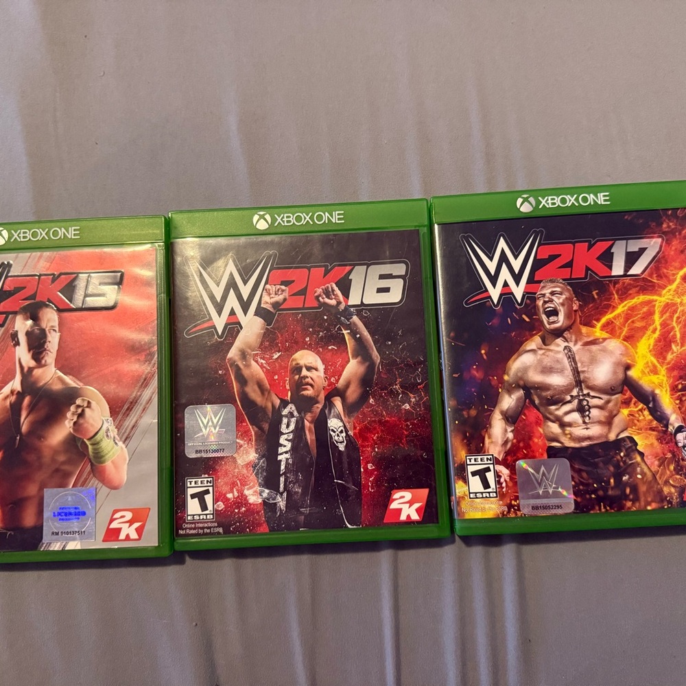 Microsoft Xbox One WWE 2K15, 2K16, 2K17 Game Set - Green Cases